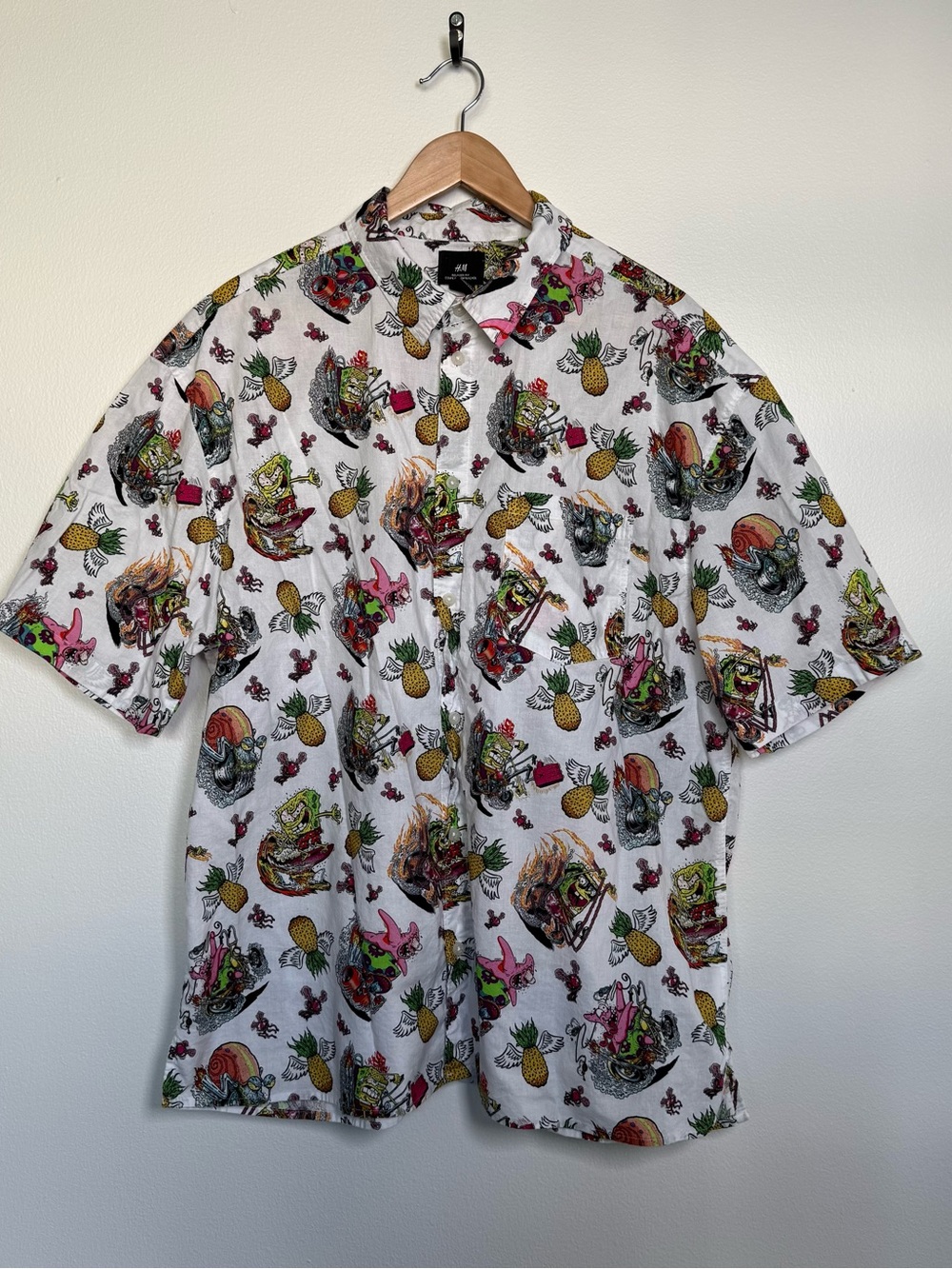SpongeBob SquarePants X H&M Shirt Mens Sz XL Relaxed Fit Short Sleeve Button Up